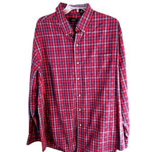 Arrow Men's Shirt XL Extra Large Red Paid Dress Button Down Top Neck Size 17.5